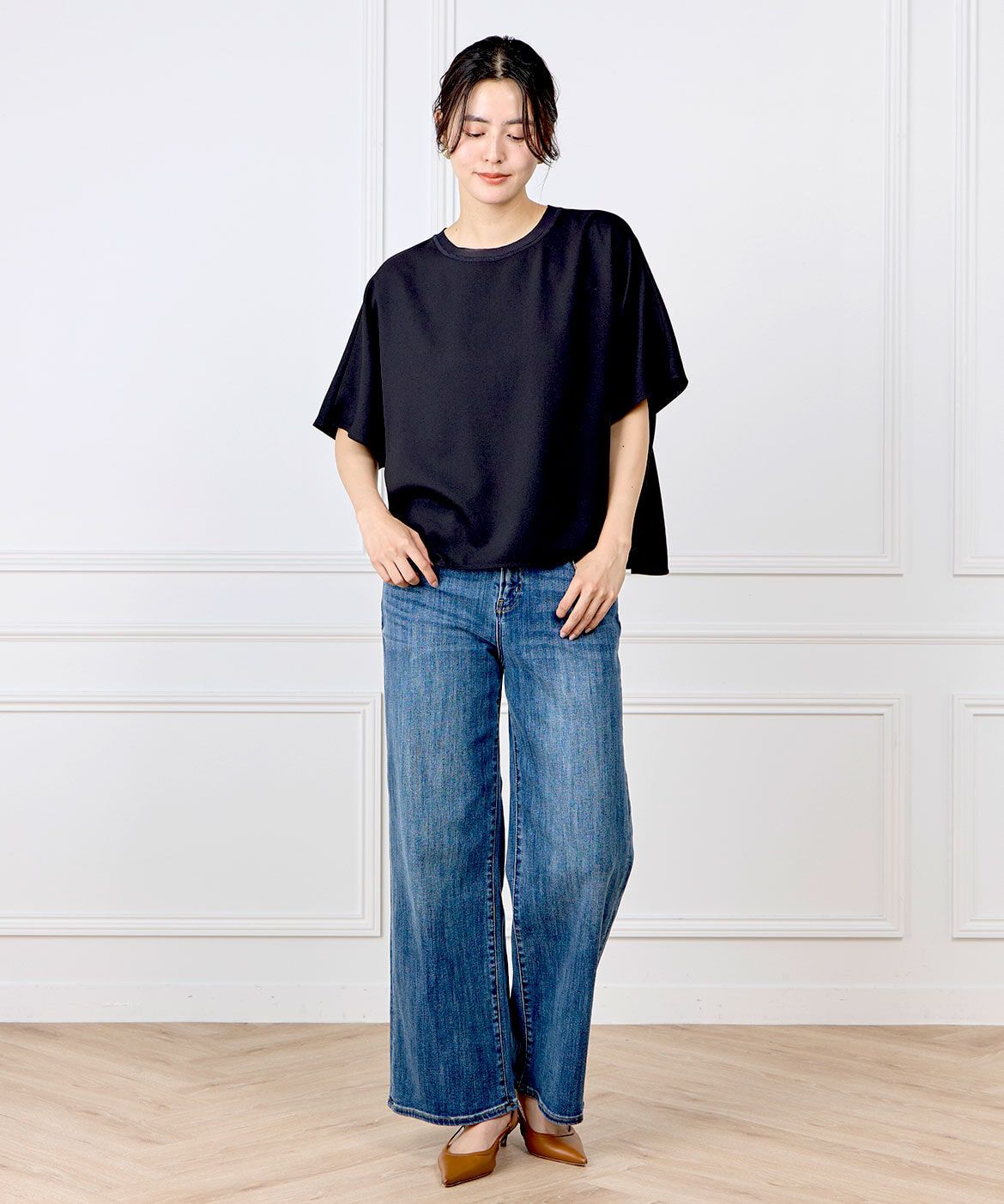 INED「《大きいサイズ》ジョーゼットドルマンスリーブカットソー《吸水速乾》」|Tシャツ・カットソー|