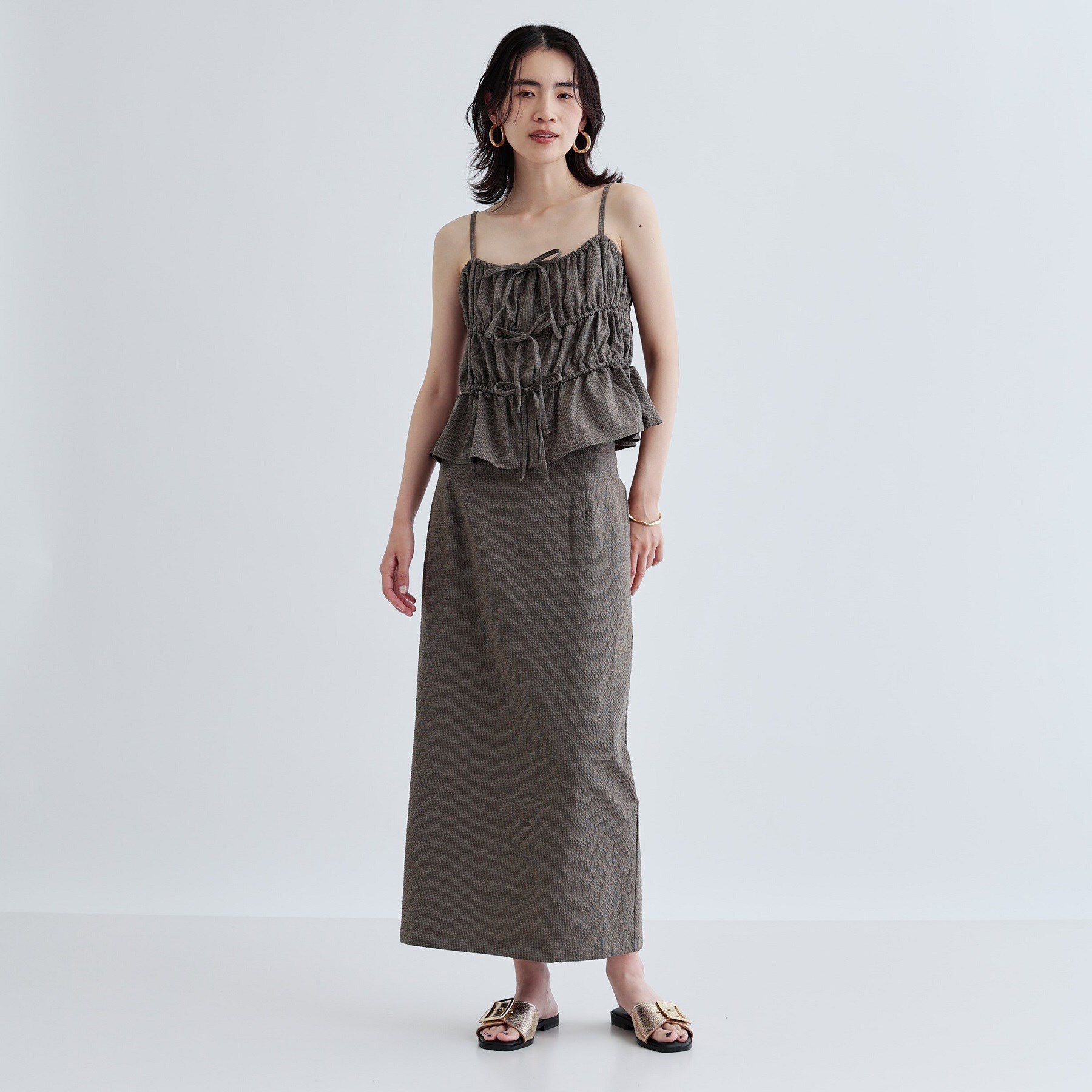 GALLEST「【セットアップ可能】スクエアサッカースリットスカート【洗える/カセット服】」|スカート|