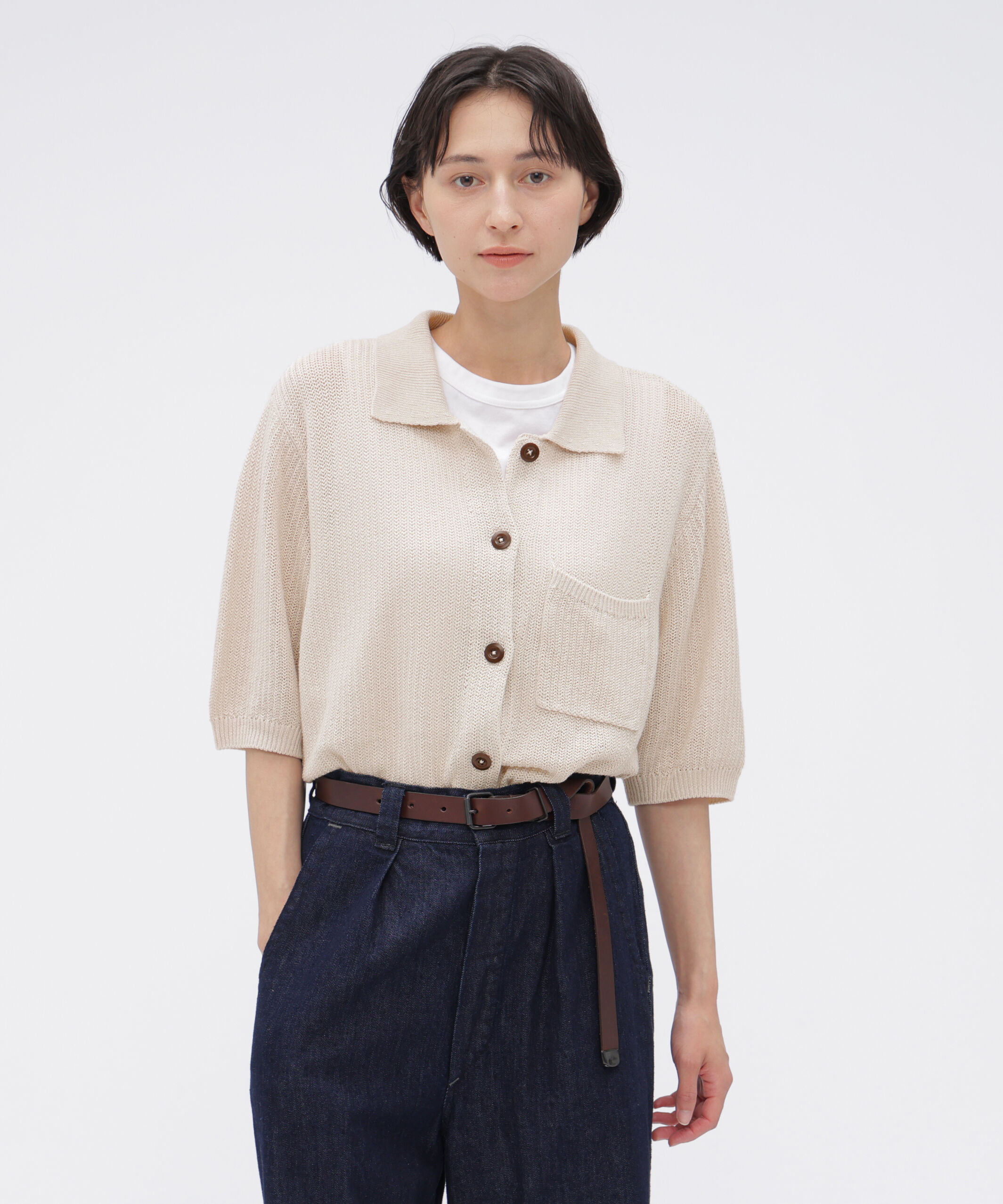 MHL.「IRREGULAR RIB COTTON LINEN KNITWEAR」|カーディガン|ECRU2