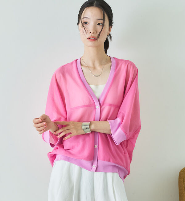 Doux archives「トリコットシフォンドルマンカーディガン」|シャツ・ブラウス|PINK