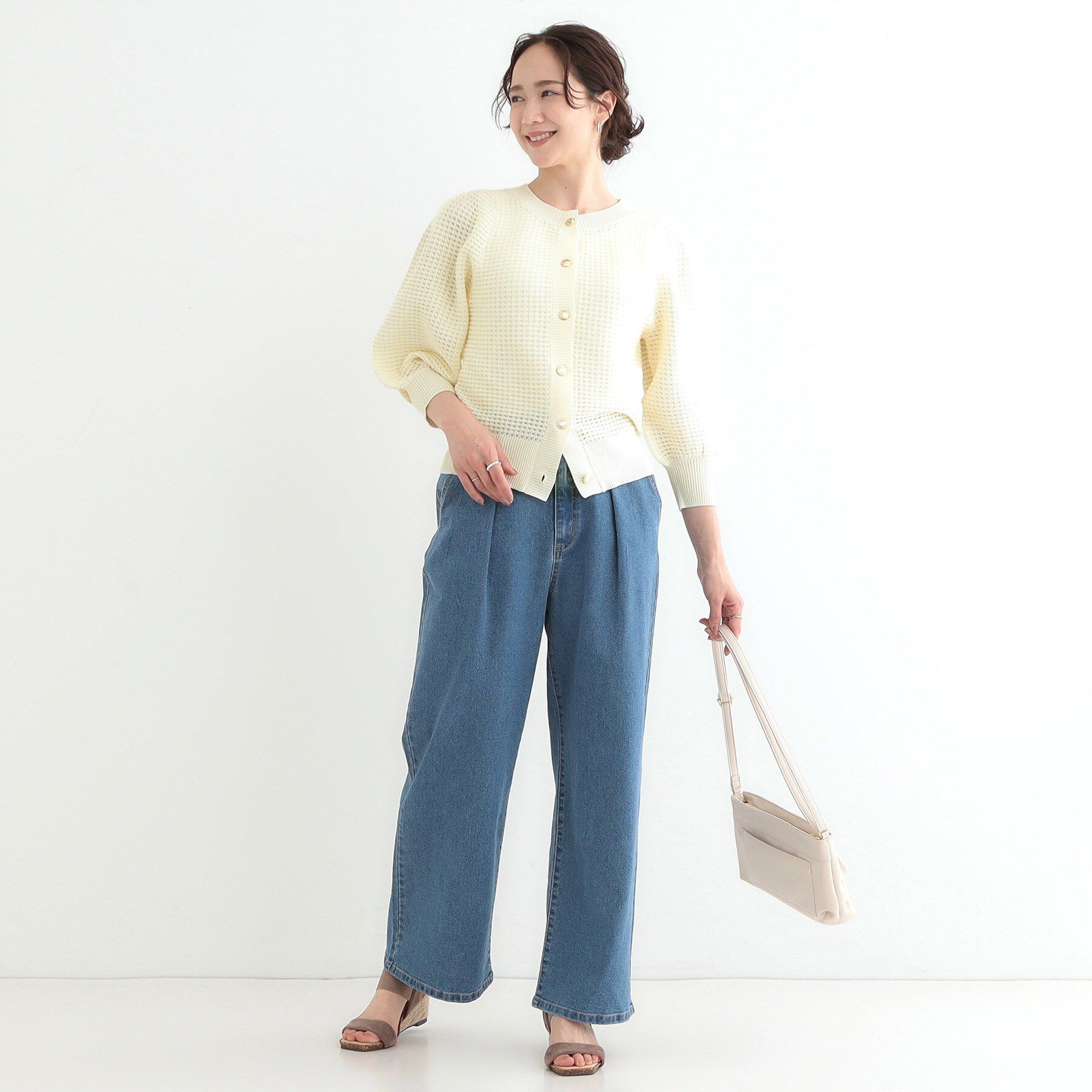 SHOO･LA･RUE「【S-LL】大人フェミニンな着こなしに 透かし編みニットカーディガン」|カーディガン|