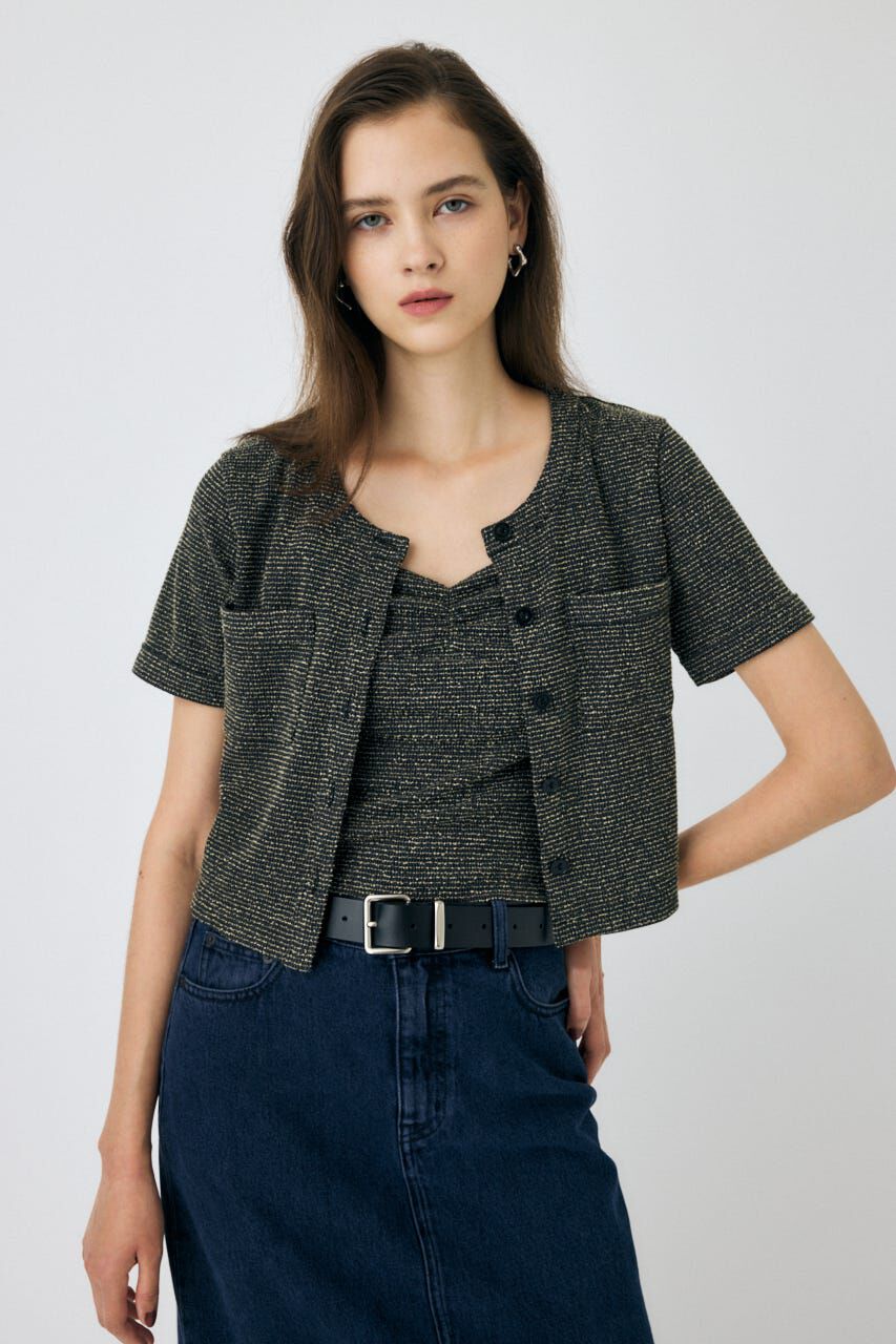 MOUSSY「BOUCLE TWEED ハーフスリーブカーディガン」|その他|柄BLK5