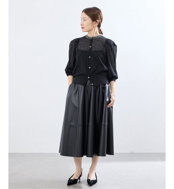 IENA「《予約》LOWER/ローヴァー 18G Tucked power shoulder ニット  LW-77」|カーディガン|