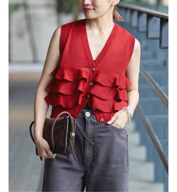 IENA「《予約》LOWER/ローヴァー 18G Sleeveless Cardigan カーディガン LW-88」|カーディガン|レッド