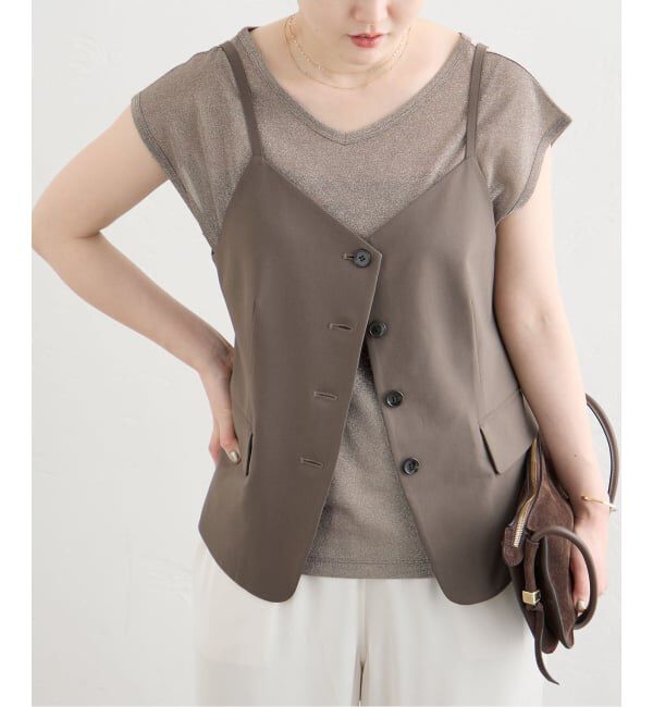 IENA「《予約》ラメフレンチスリーブTシャツ」|Tシャツ・カットソー|グレーA