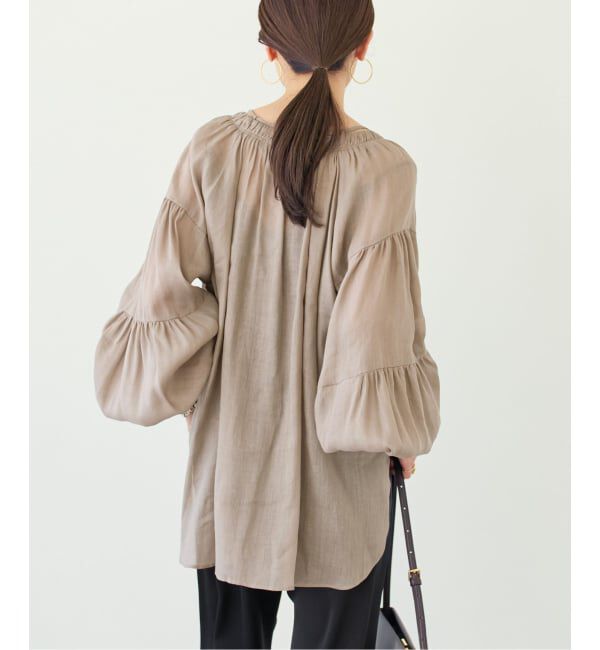 NOBLE「《セットアップ対応》【洗える】ラミーリヨセルツイルギャザーブラウス」|シャツ・ブラウス|