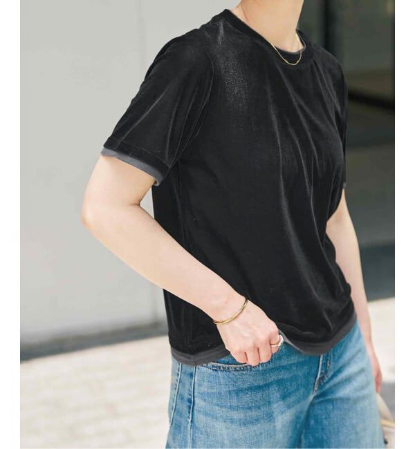 Spick and Span「《予約》ベロアレイヤードTシャツ」|Tシャツ・カットソー|ブラック