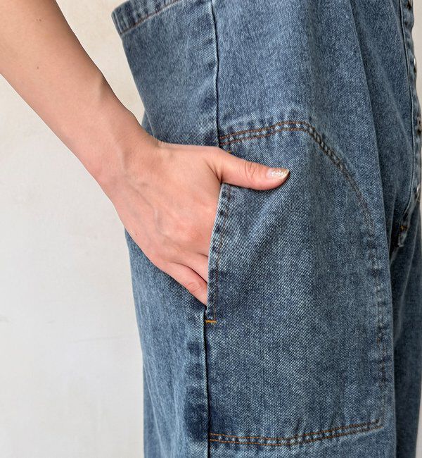  「【WEB限定】フロントボタンデニムサロペット」|ワンピース|