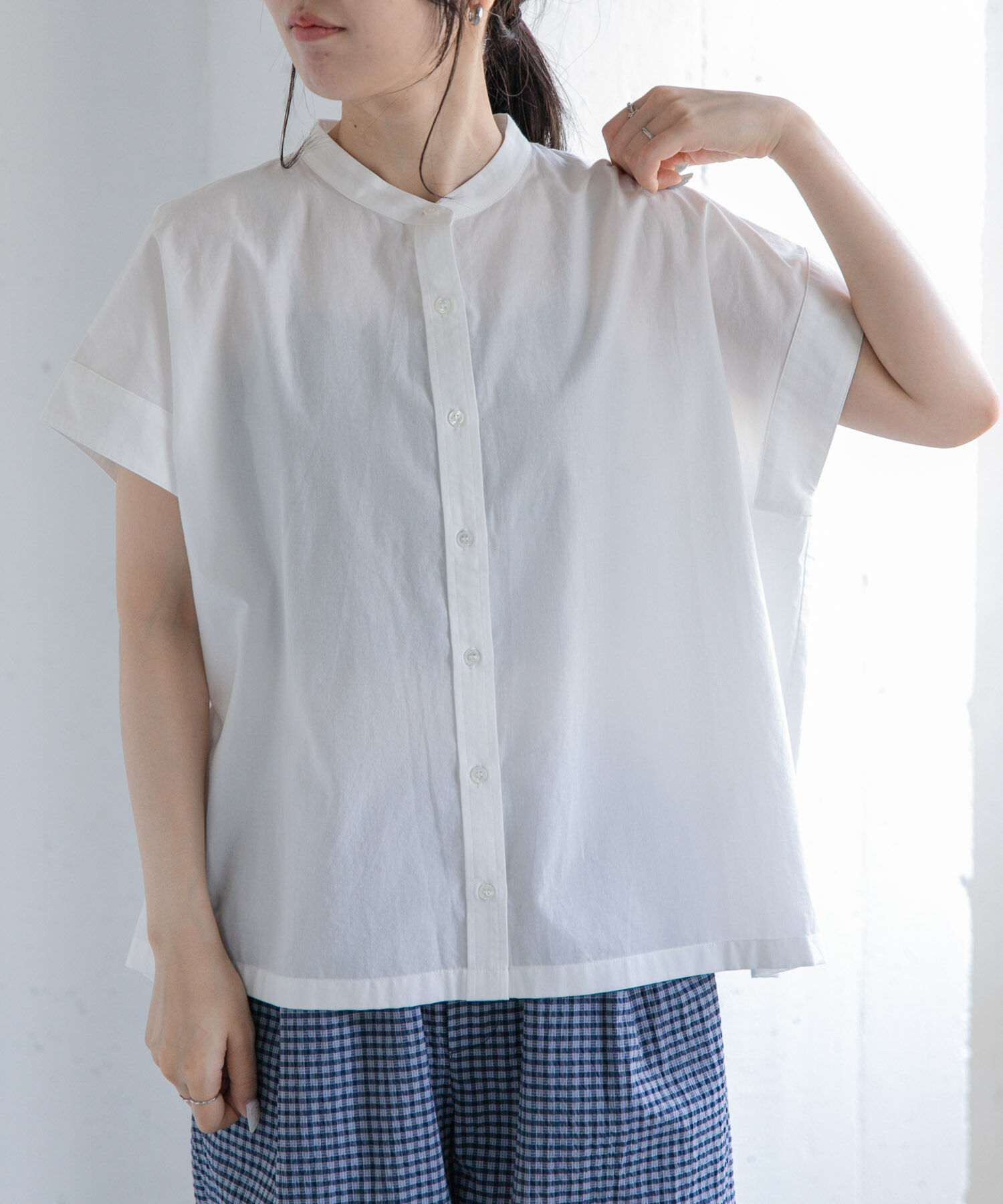 URBAN RESEARCH DOORS「FORK&SPOON　バンドカラーワイドシャツ」|シャツ・ブラウス|