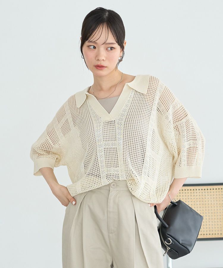 earth music&ecology「レーシースキッパーポロニットプルオーバー」|ニット・セーター|