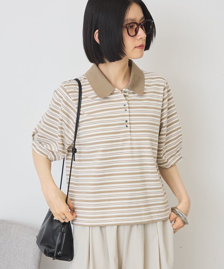 AMERICAN HOLIC「【UVカット・接触冷感】ボーダーポロシャツ」|Tシャツ・カットソー|Gray Beige