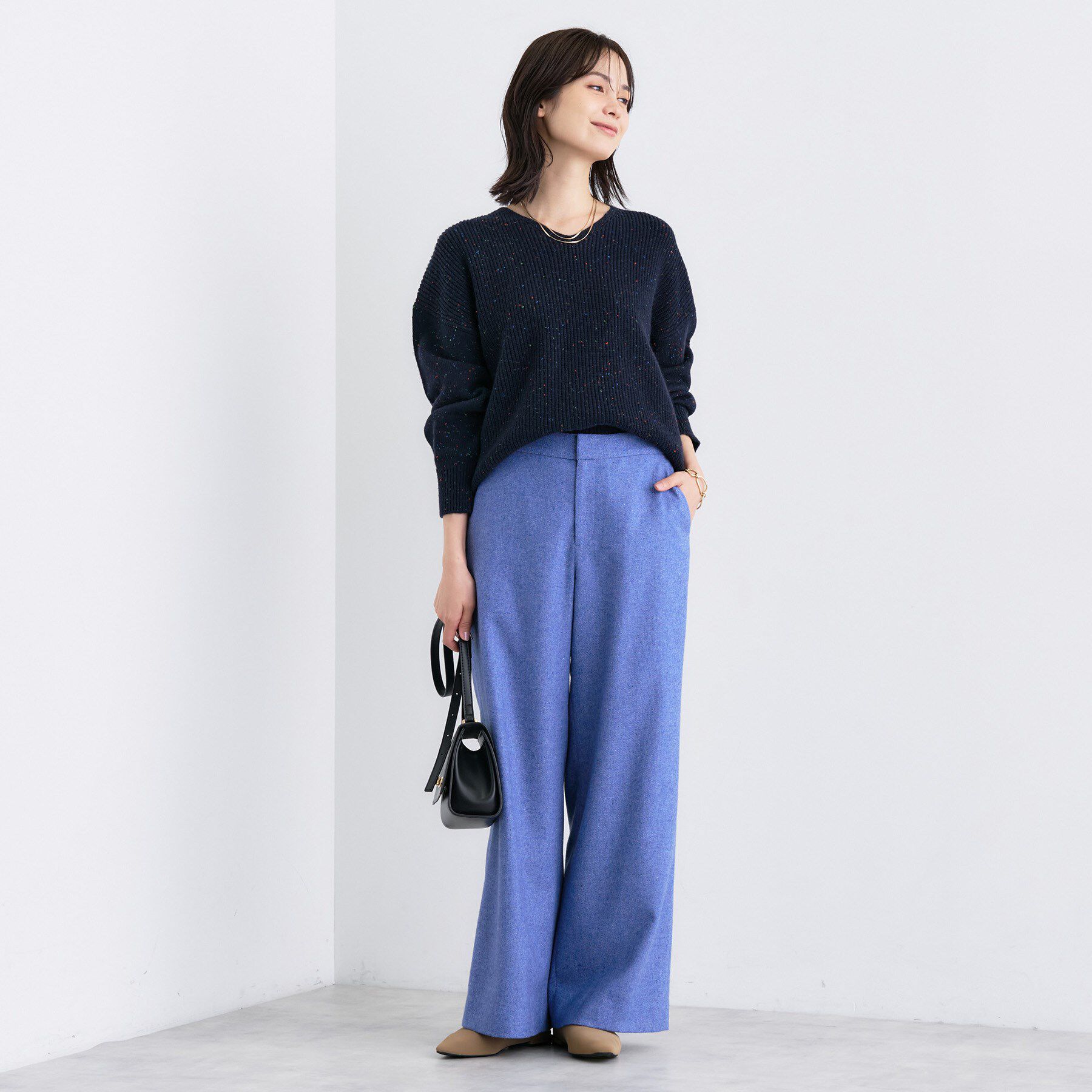 INDIVI「【洗える】カラーネップ スリットニット」|ニット・セーター|