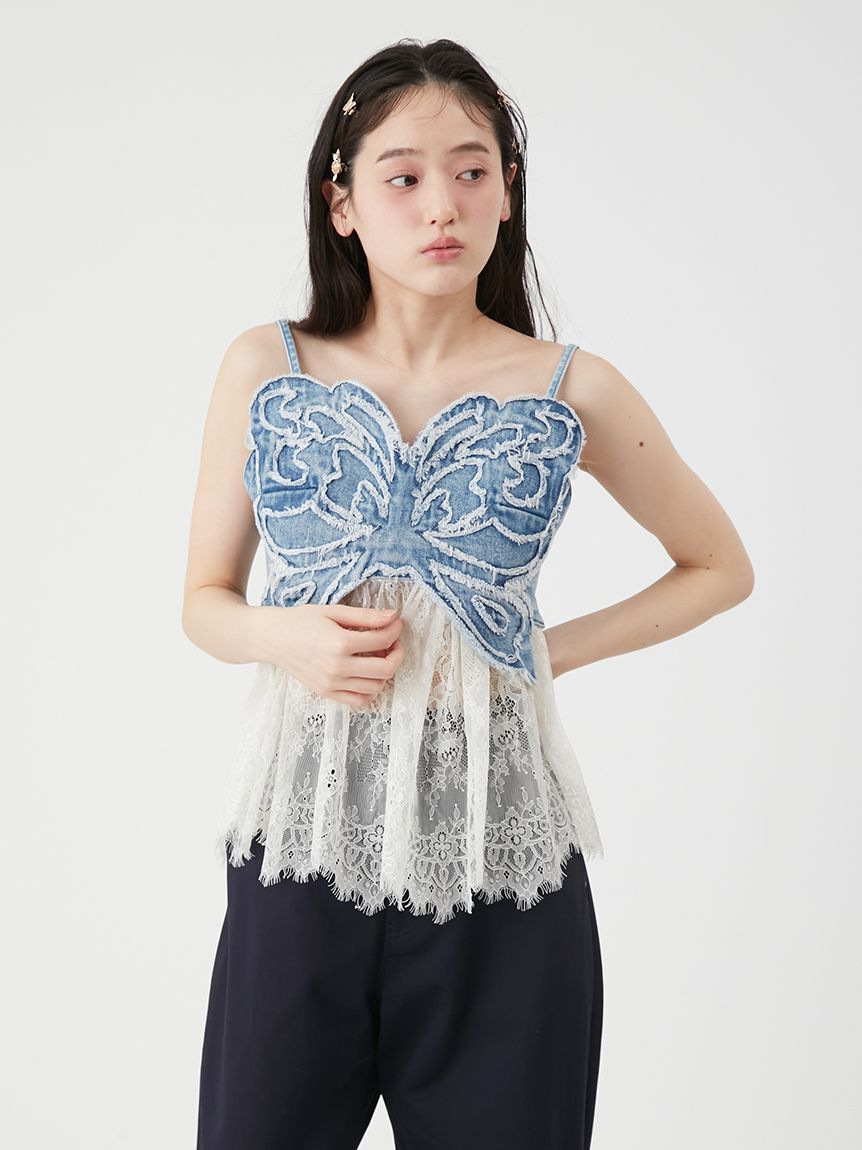 LILY BROWN×ANNA SUI】バタフライレースデニムビスチェトップス（LILY