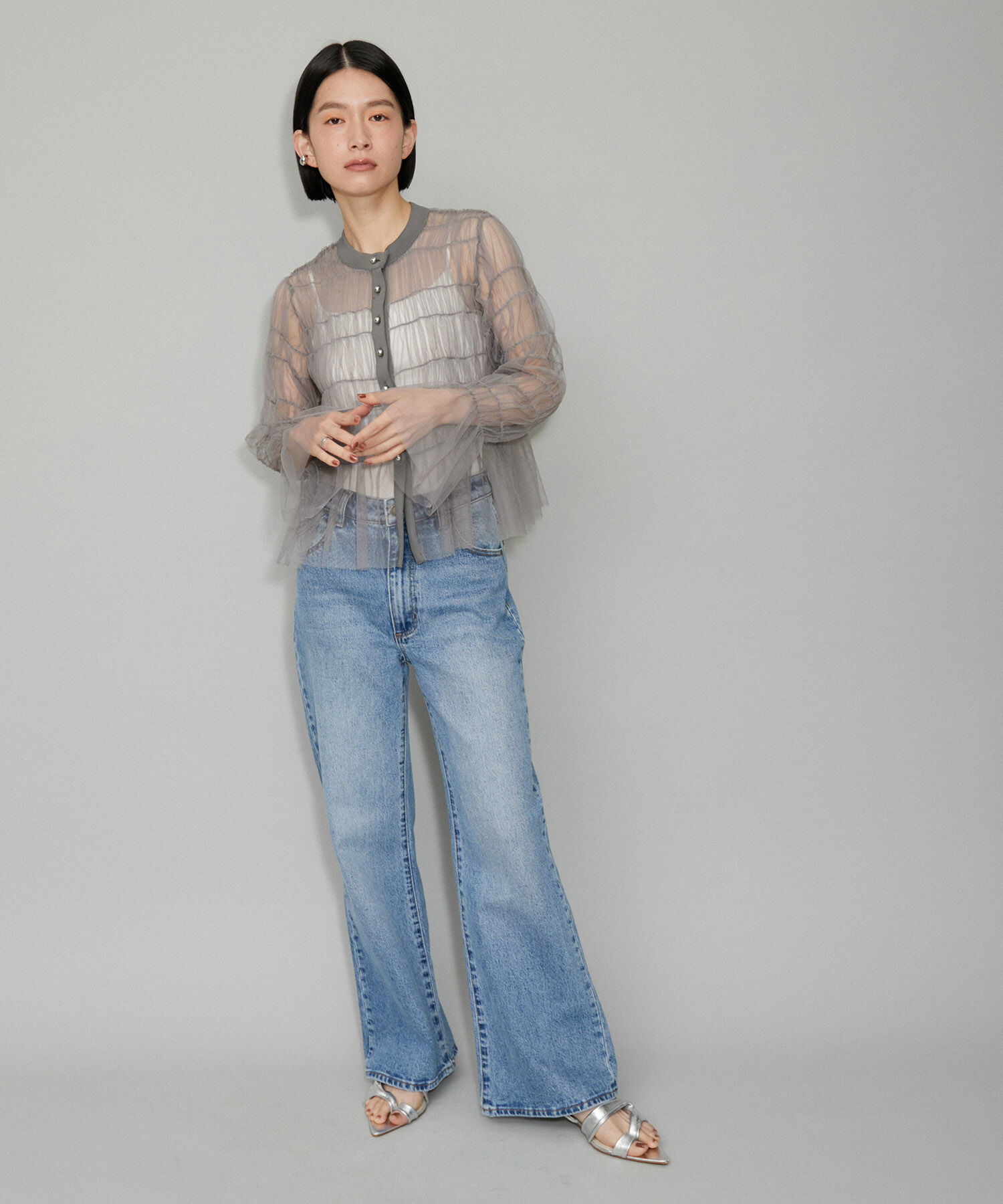 ADAM ET ROPE'「【WEB限定】ギャザーチュールカーディガン」|カーディガン|