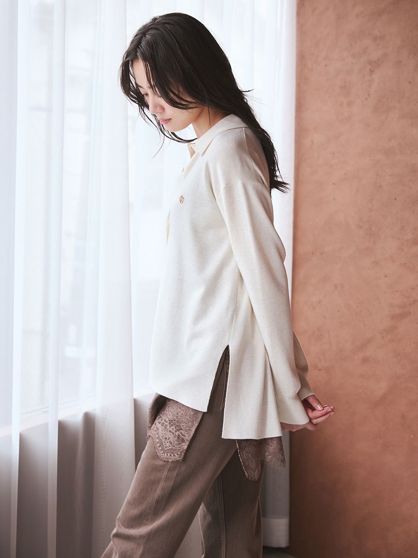 Mila Owen「シルク混スキッパーポロニット」|ポロシャツ|