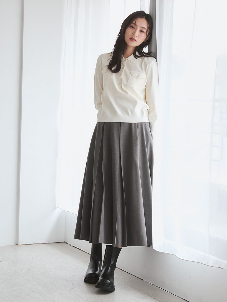 Mila Owen「シルク混ワークディティールポロニットプルオーバー」|ポロシャツ|