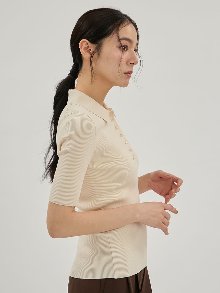 Mila Owen「シルクブレンドパール釦ポロニット」|ポロシャツ|