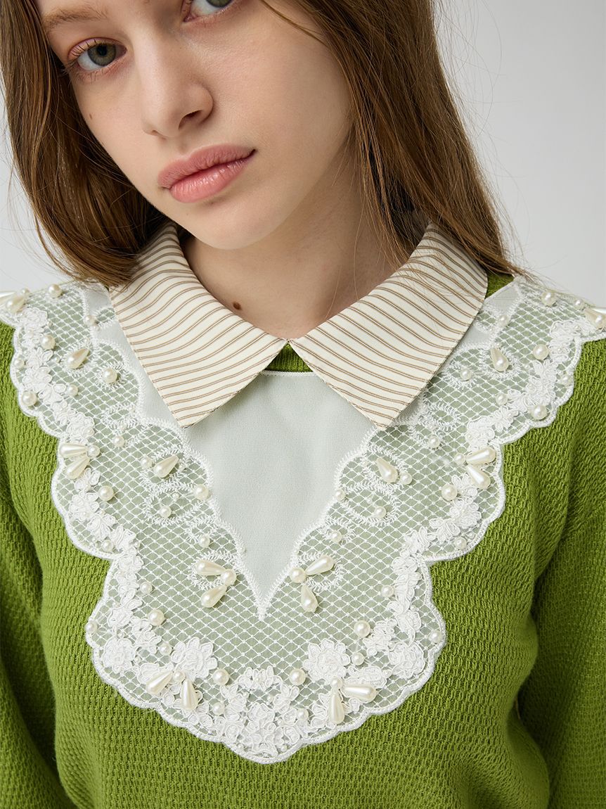 LILY BROWN「【限定カラー】[L.B CANDY STOCK] エンブロイダリービブカラーニットセット」|ワンピース|