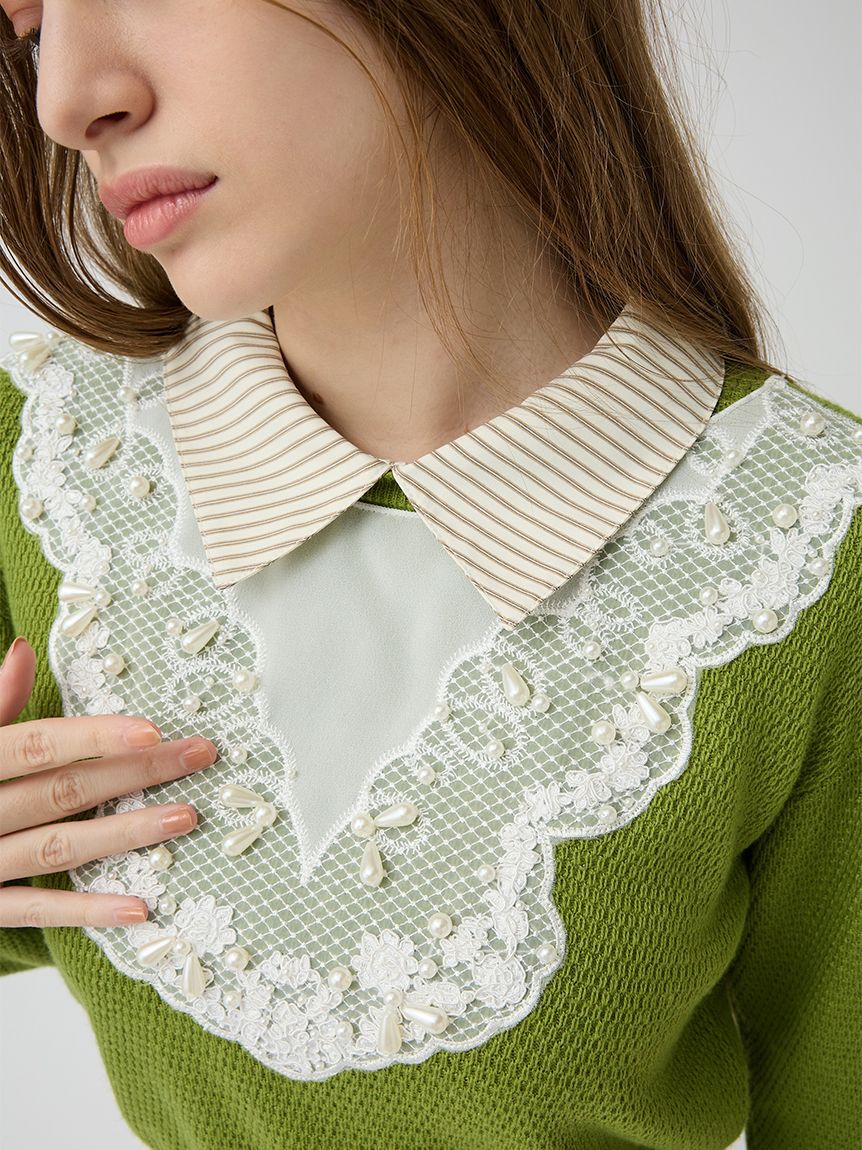 LILY BROWN「【限定カラー】[L.B CANDY STOCK] エンブロイダリービブカラーニットセット」|ワンピース|