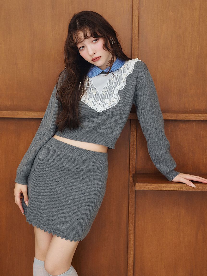 LILY BROWN「【限定カラー】[L.B CANDY STOCK] エンブロイダリービブカラーニットセット」|ワンピース|