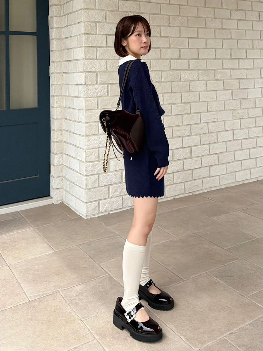 LILY BROWN「【限定カラー】[L.B CANDY STOCK] エンブロイダリービブカラーニットセット」|ワンピース|