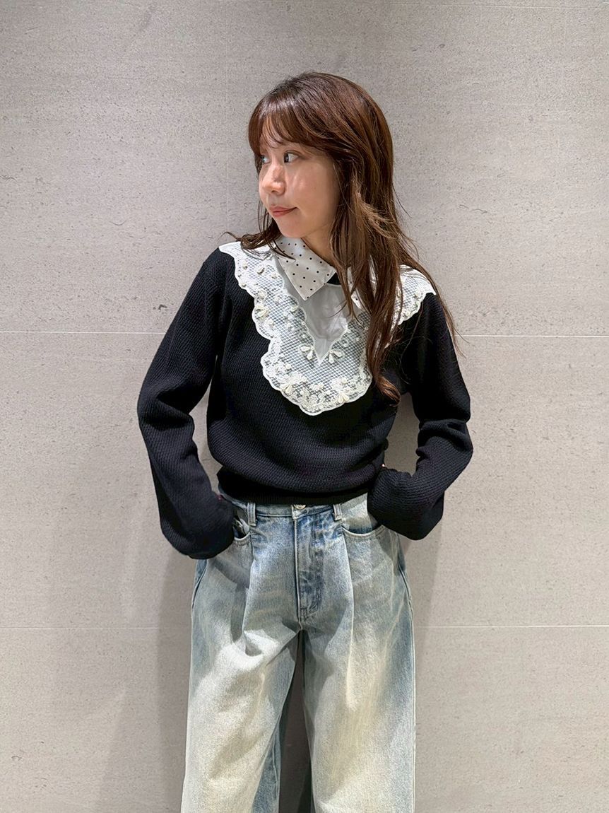 LILY BROWN「【限定カラー】[L.B CANDY STOCK] エンブロイダリービブカラーニットセット」|ワンピース|