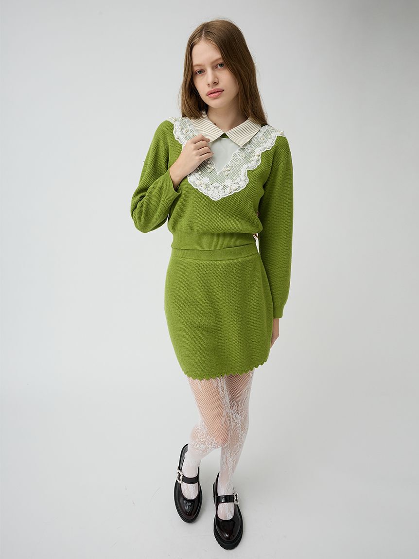 LILY BROWN「【限定カラー】[L.B CANDY STOCK] エンブロイダリービブカラーニットセット」|ワンピース|