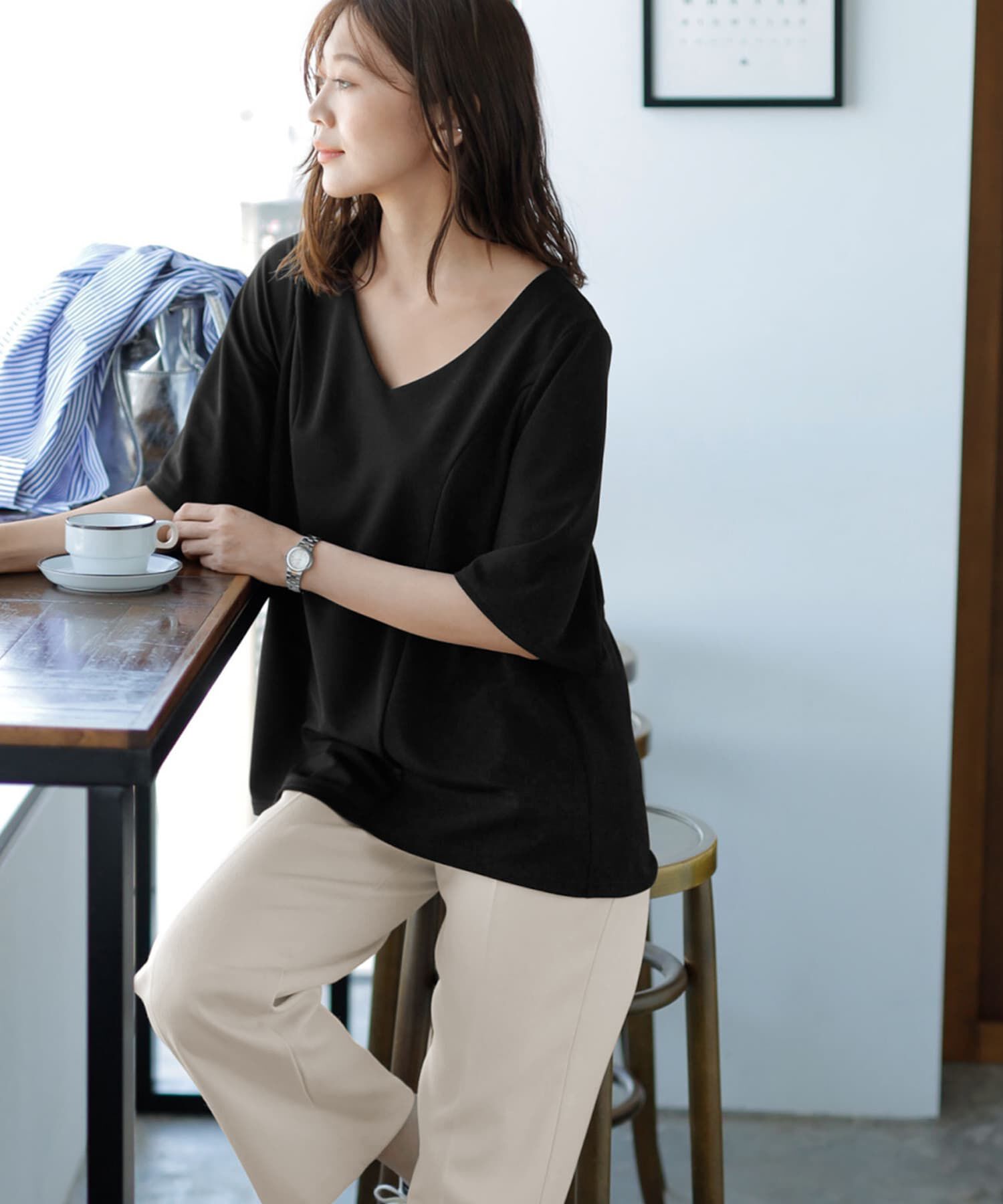 STYLE DELI「【Made in JAPAN】カットジョーゼット５分袖フレアブラウス」|シャツ・ブラウス|