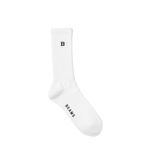 BEAMS「Bロゴ クルーソックス」|ソックス|WHITE