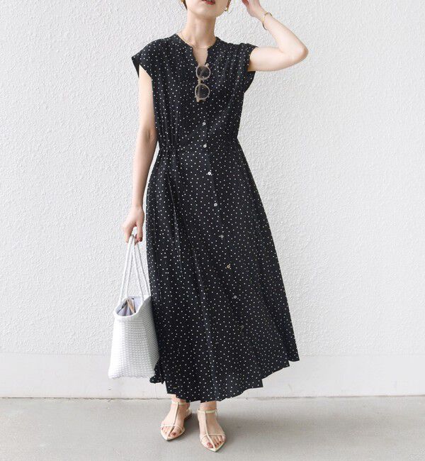 SHIPS for women「《一部予約》【WEB限定】〈洗濯機可能〉ドット 花柄 サイド プリーツ フレンチスリーブ ワンピース」|ワンピース|