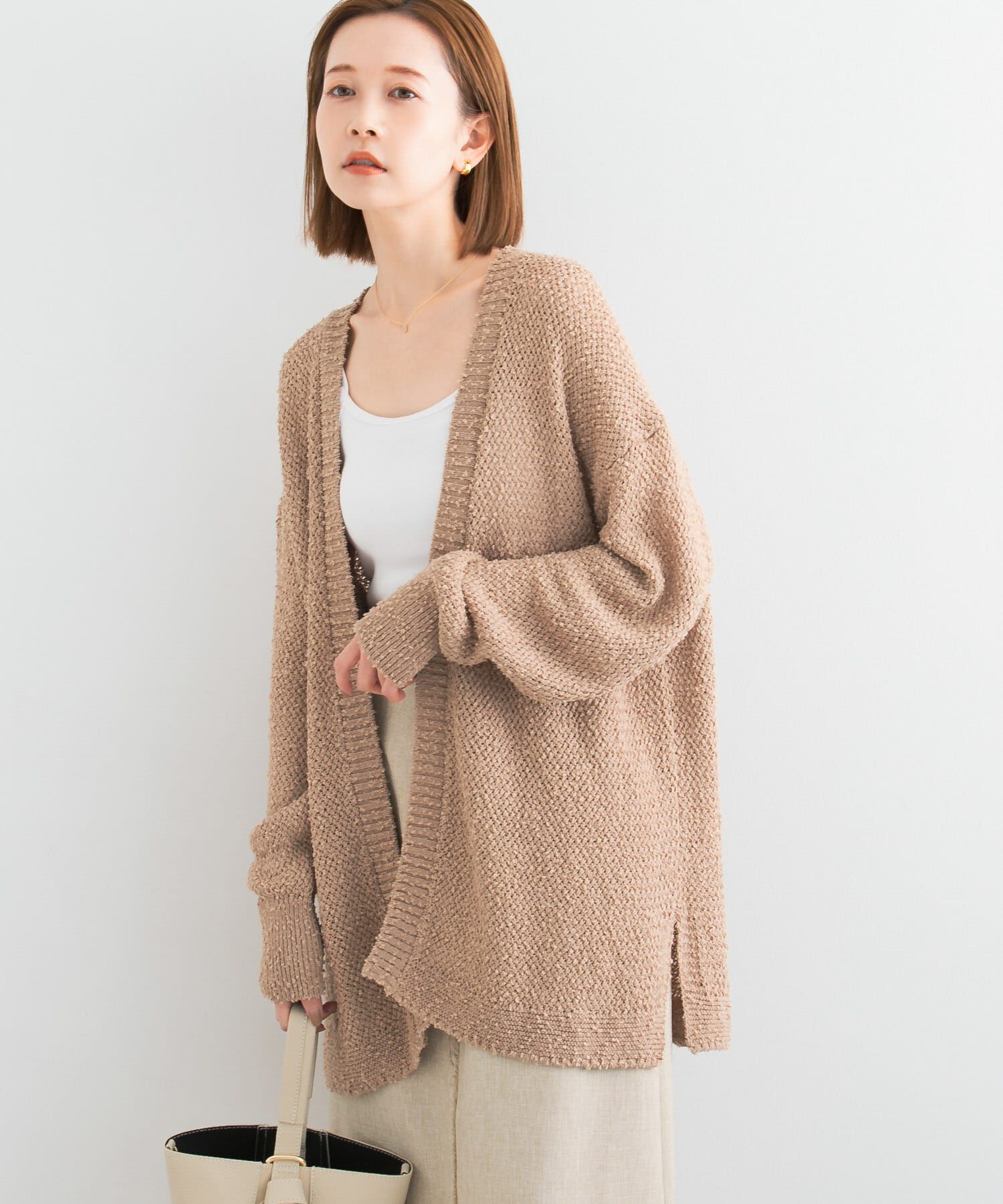 URBAN RESEARCH ROSSO「透かし編みミドルカーディガン」|カーディガン|キャメル