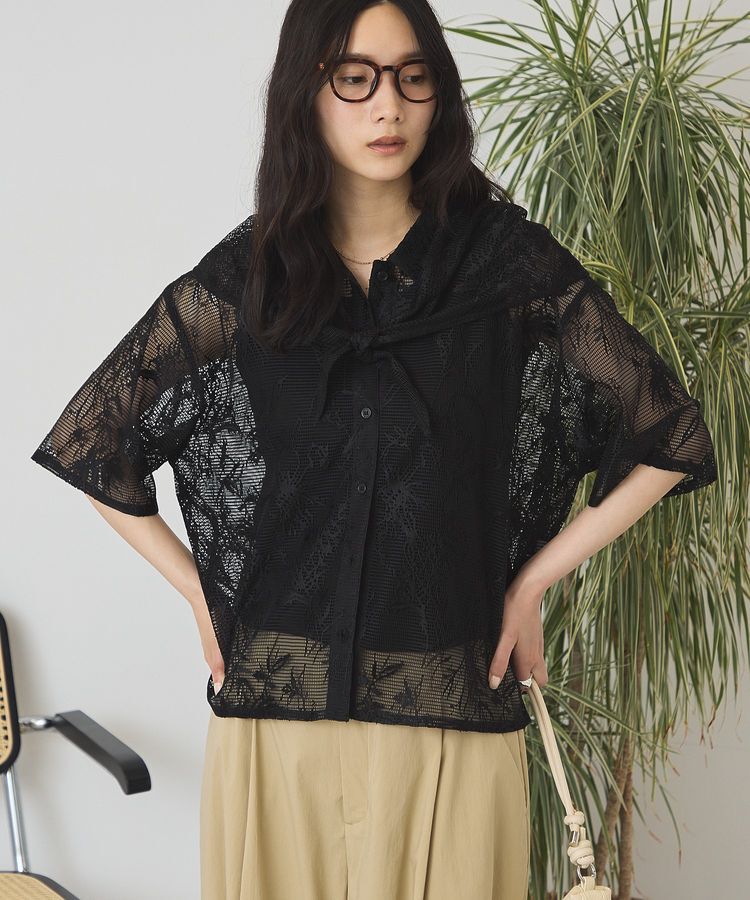 AMERICAN HOLIC「【2点セット】メッシュレース半袖シャツ+スカーフ」|シャツ・ブラウス|