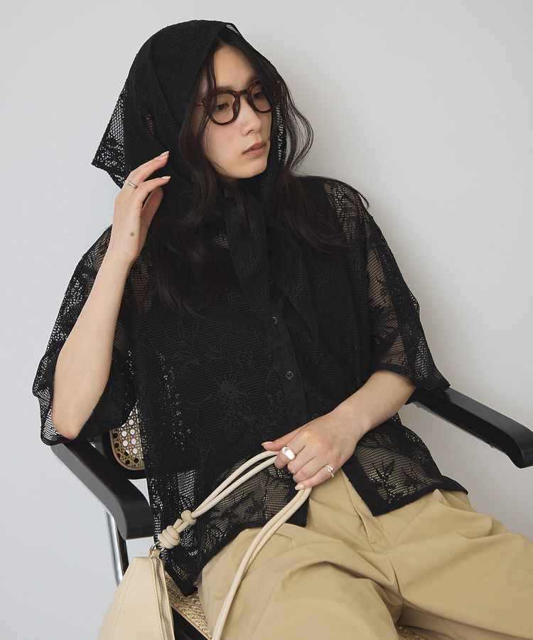 AMERICAN HOLIC「【2点セット】メッシュレース半袖シャツ+スカーフ」|シャツ・ブラウス|