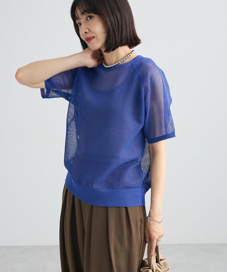 Green Parks「メッシュ5分袖ニットプルオーバー」|ニット・セーター|Blue