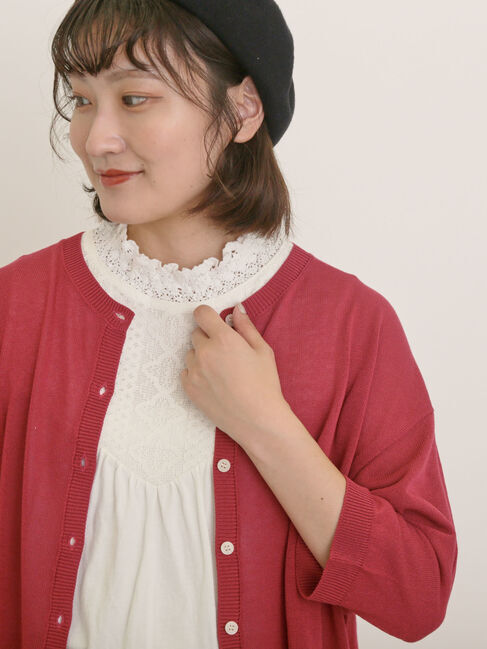 Samansa Mos2「[接触冷感]花刺繍七分袖クルーネックカーディガン」|カーディガン|レッド