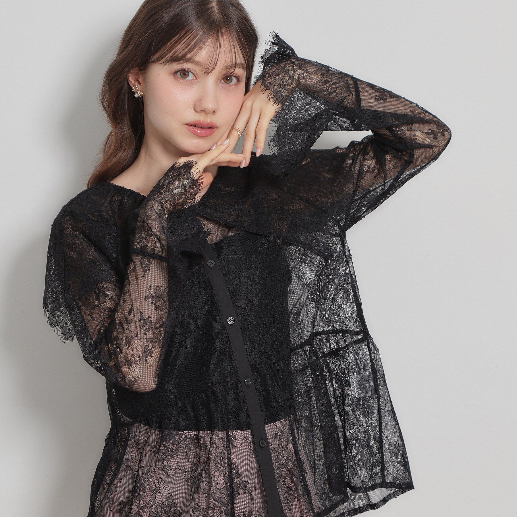 Couture broach「スカラップレースブラウス」|シャツ・ブラウス|ブラック(019)