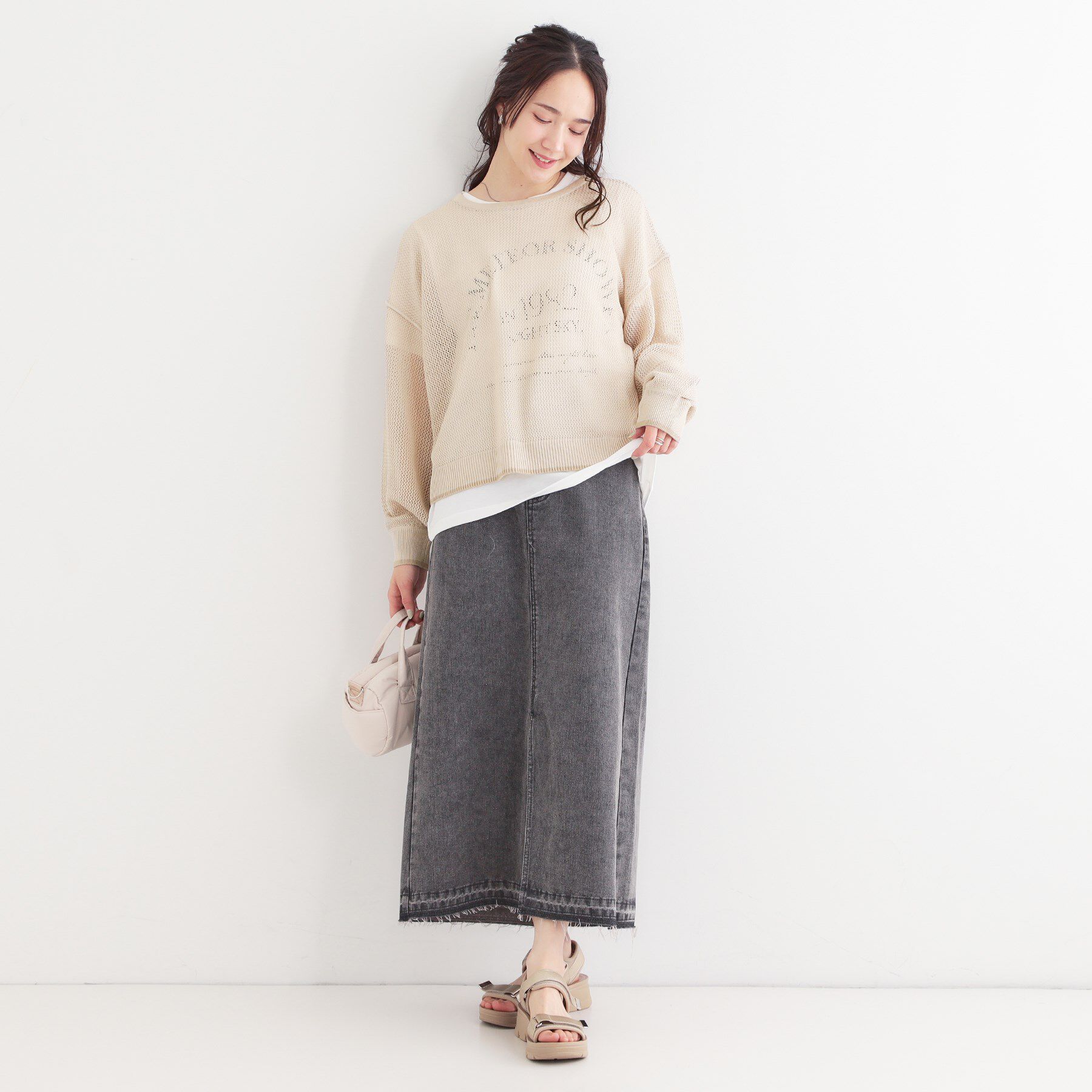 SHOO･LA･RUE「【S-LL/2点セット】前後2WAYで着られるメッシュニット＋ロゴTシャツ」|その他|