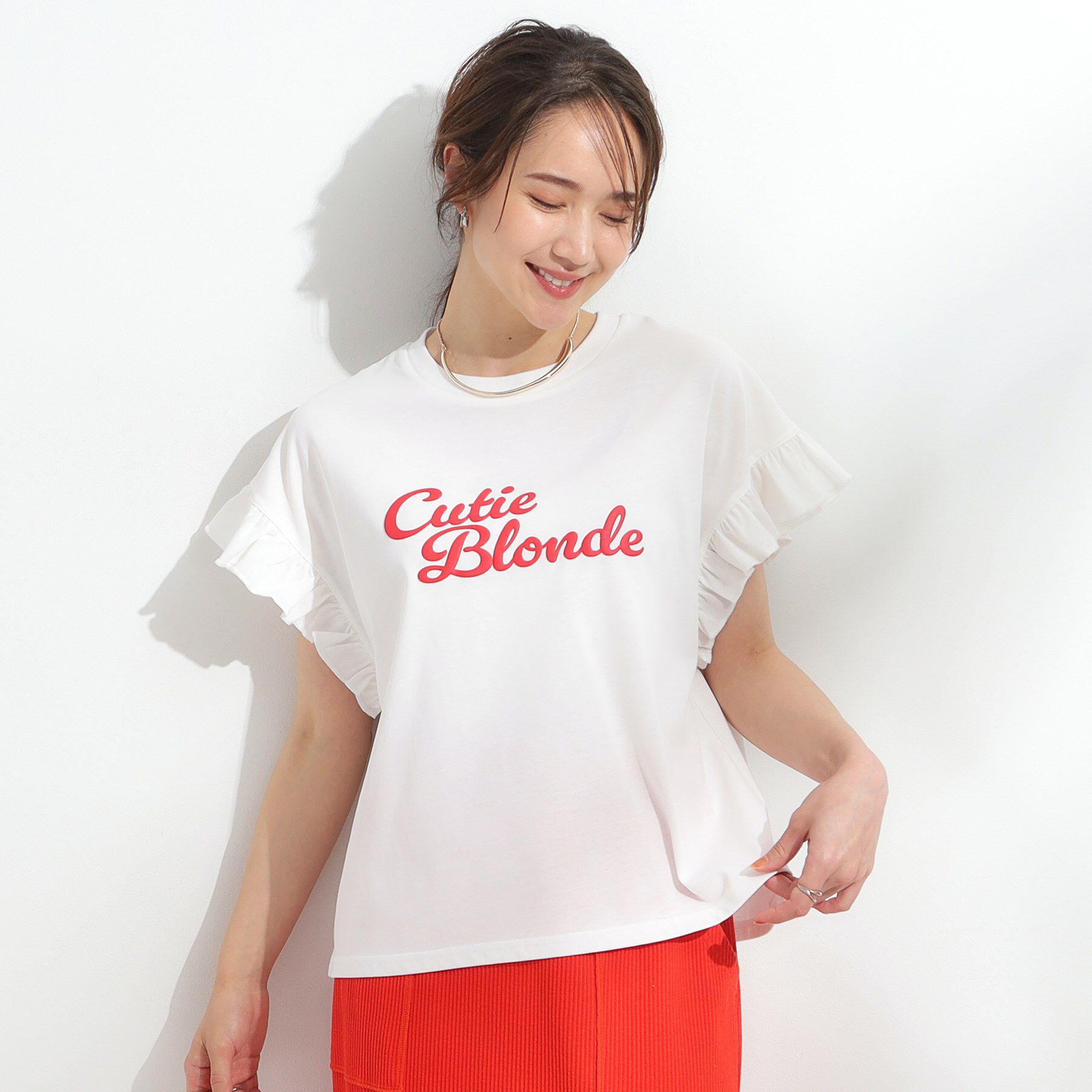 SHOO･LA･RUE「【S-LL/汗ジミ軽減/ひんやり/UVカット】フリルTシャツ」|Tシャツ・カットソー|