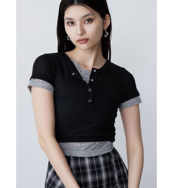 MURUA「ヘンリーネックレイヤードトップス」|Tシャツ・カットソー|ブラック