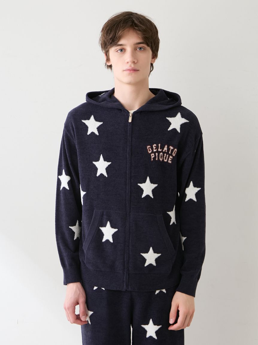gelato pique「【UNISEX】エアリーモコカレッジスタージャガードパーカ」|ルームウェア|