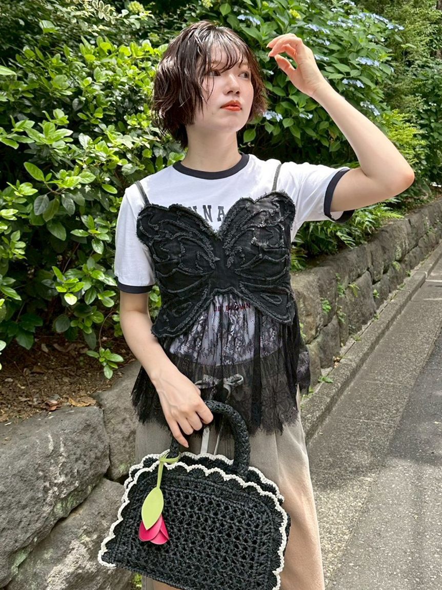 LILY BROWN「【LILY BROWN&times;ANNA SUI】バタフライレースデニムビスチェトップス」|ベスト・ジレ|