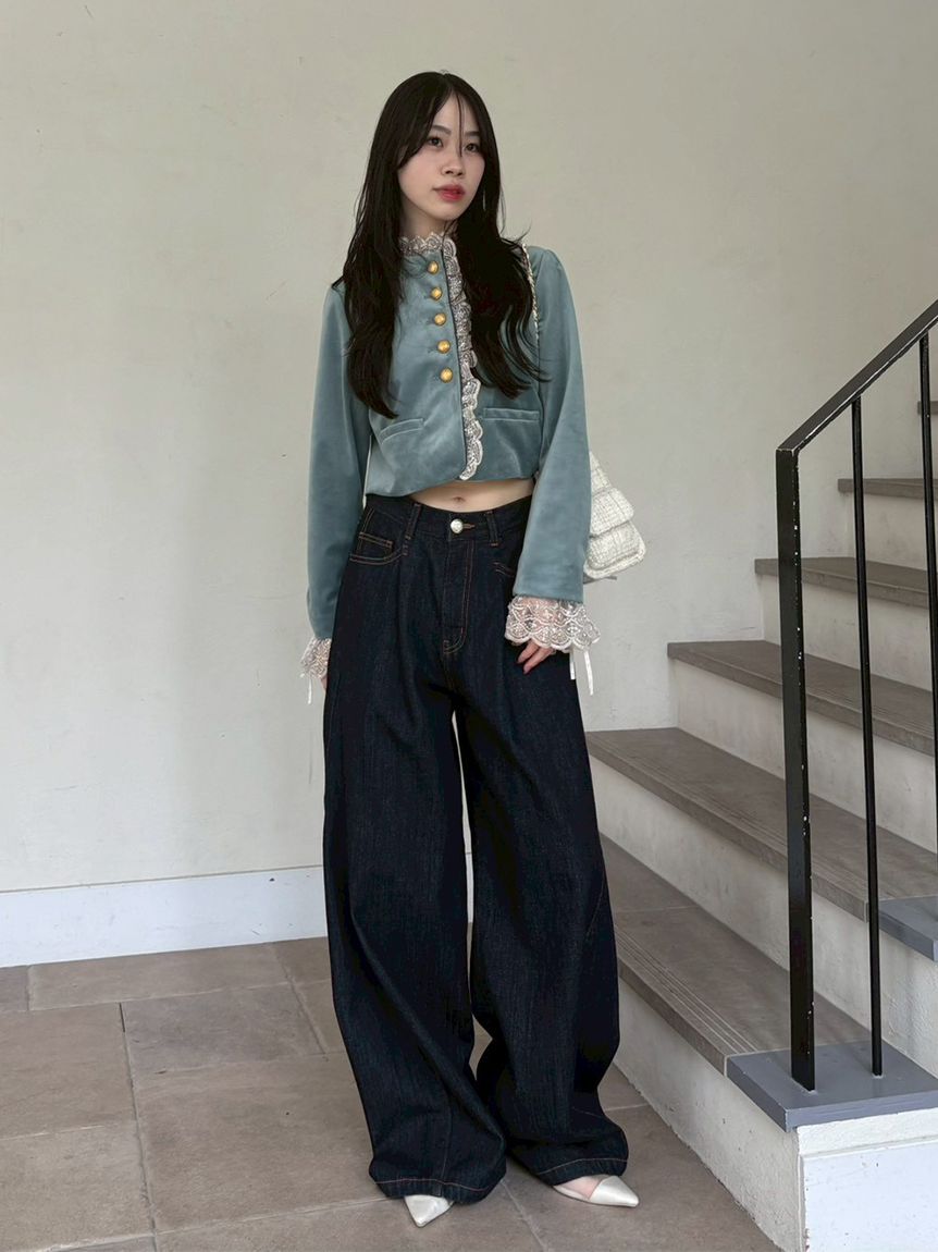 LILY BROWN「【WEB限定00サイズ】タックワイドクラシックデニムパンツ」|デニム|