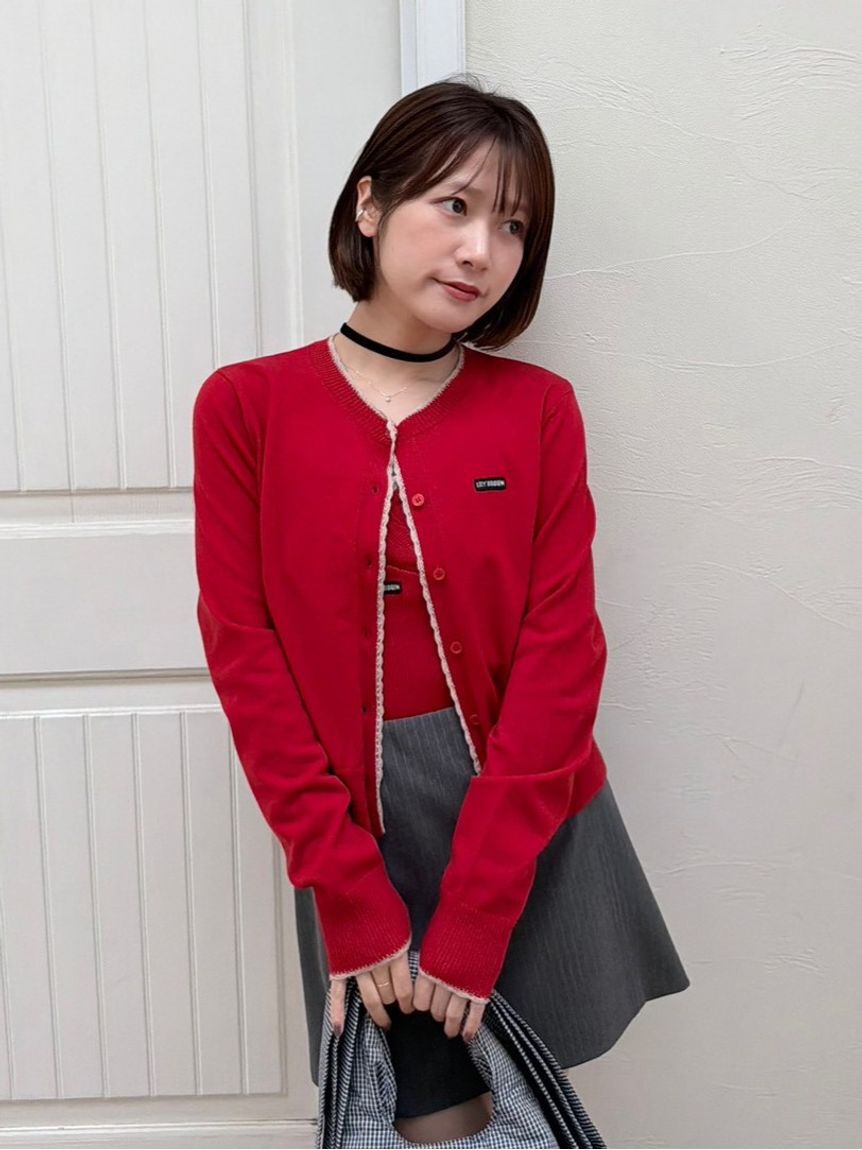 LILY BROWN「【限定カラー】スカラップトリムニットカーディガン」|カーディガン|RED