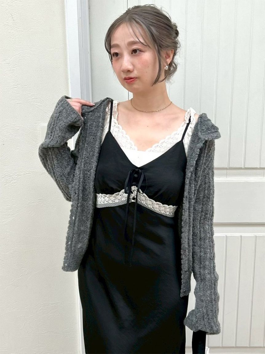 LILY BROWN「クロシェニットフーディー」|ニット・セーター|GRY