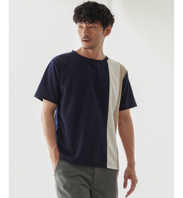 ikka「【接触冷感／吸水速乾】マルチファンクション縦切り替えT【親子おそろい】」|Tシャツ・カットソー|ネイビー