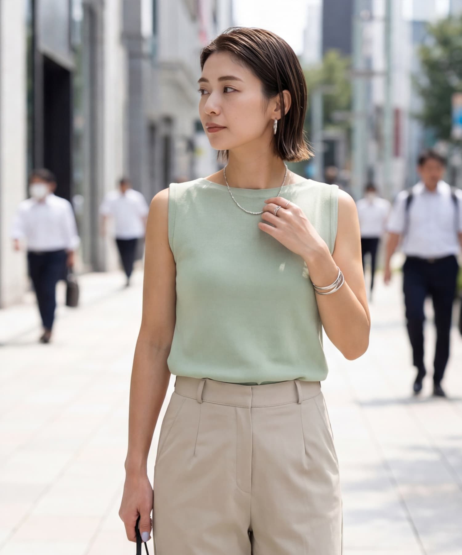 STYLE DELI「サラッとしたボートネックノースリニット」|タンクトップ|ミント