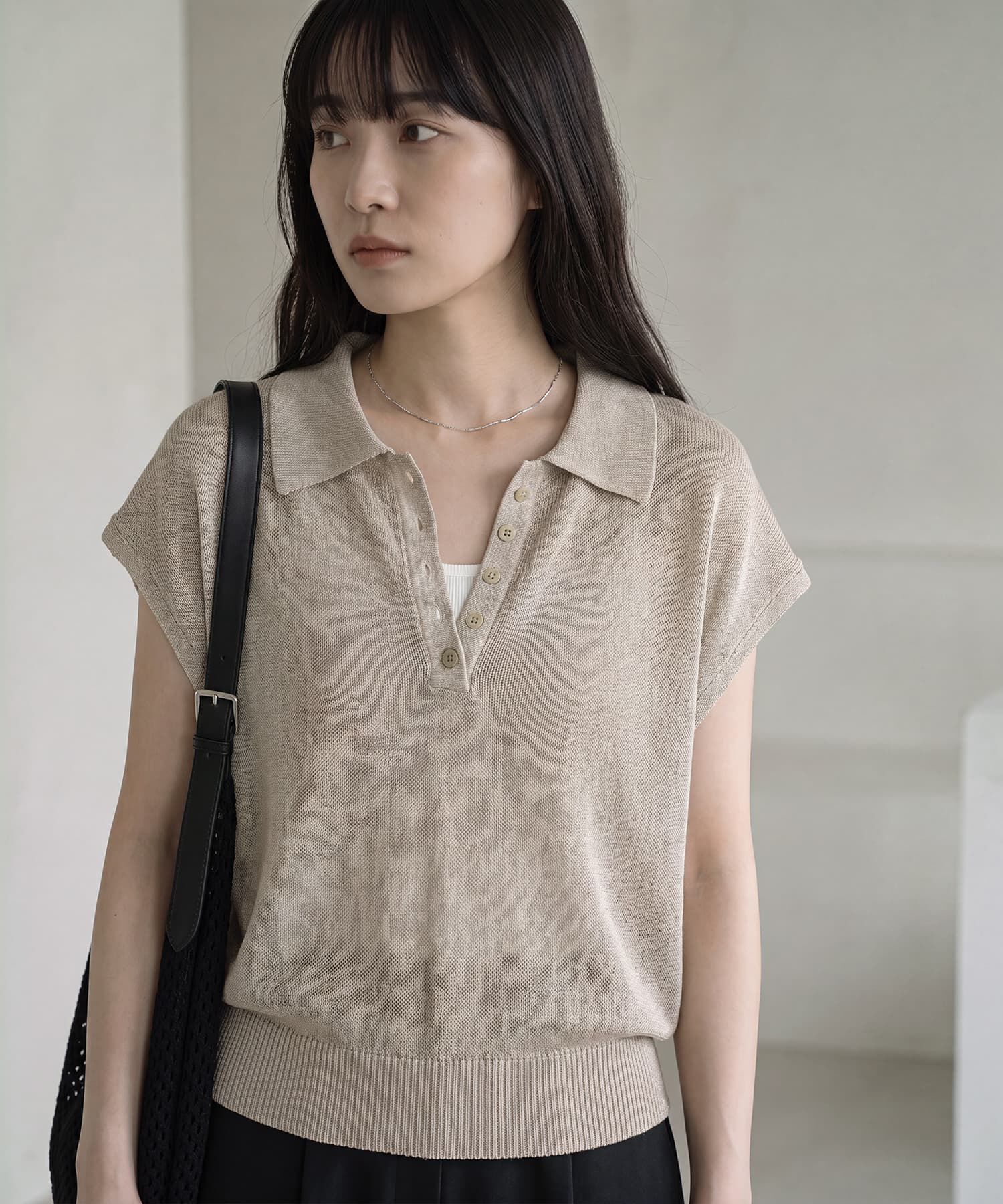 STYLE DELI「【BLK001】ミックスニットポロシャツ」|ポロシャツ|ベージュ