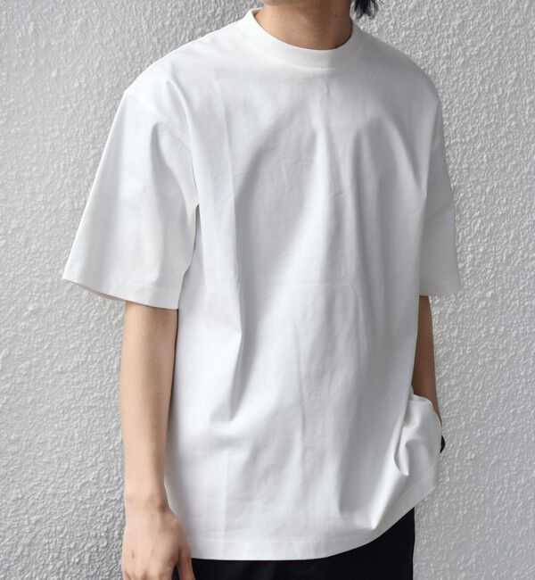 SHIPS any「SHIPS any:〈接触冷感/遮熱/UVカット〉COOL TOUCH スムース デザイン リブ セミ モックネック Tシャツ◇」|Tシャツ・カットソー|ホワイト