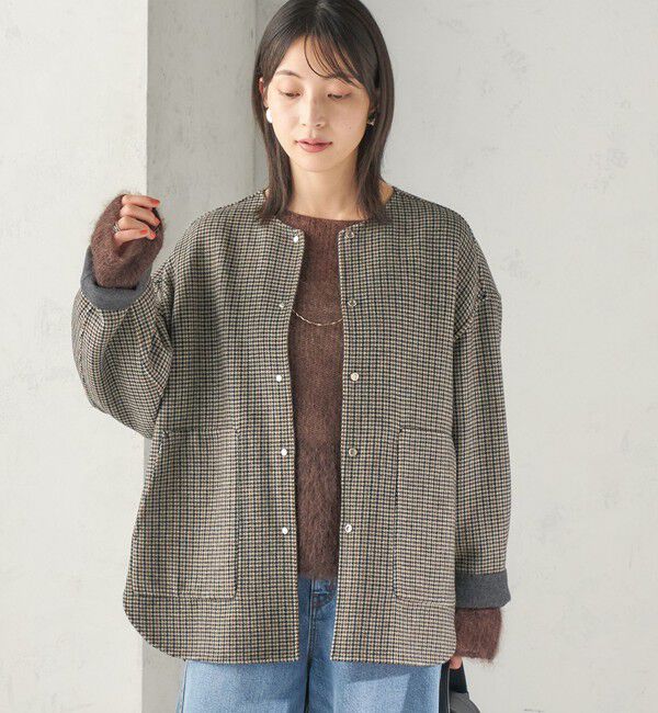 SHIPS for women「《予約》セミ 梳毛 配色 リバーシブル ノーカラー コート」|ノーカラーコート|