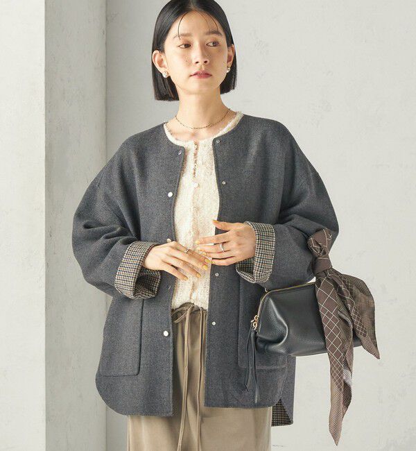 SHIPS for women「《予約》セミ 梳毛 配色 リバーシブル ノーカラー コート」|ノーカラーコート|